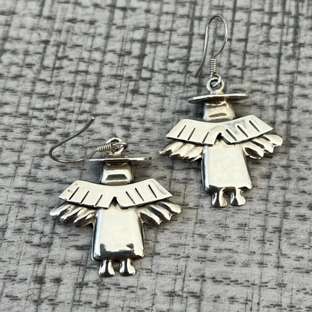 Sterling Silver Angel Dangle Earrings with Shepherd Hooks
